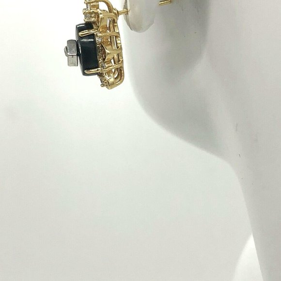 Earrings Vintage 1970s Black, Gold & Crystal Petite 5/8" Stud Pierced NWT NOS - Picture 4 of 5